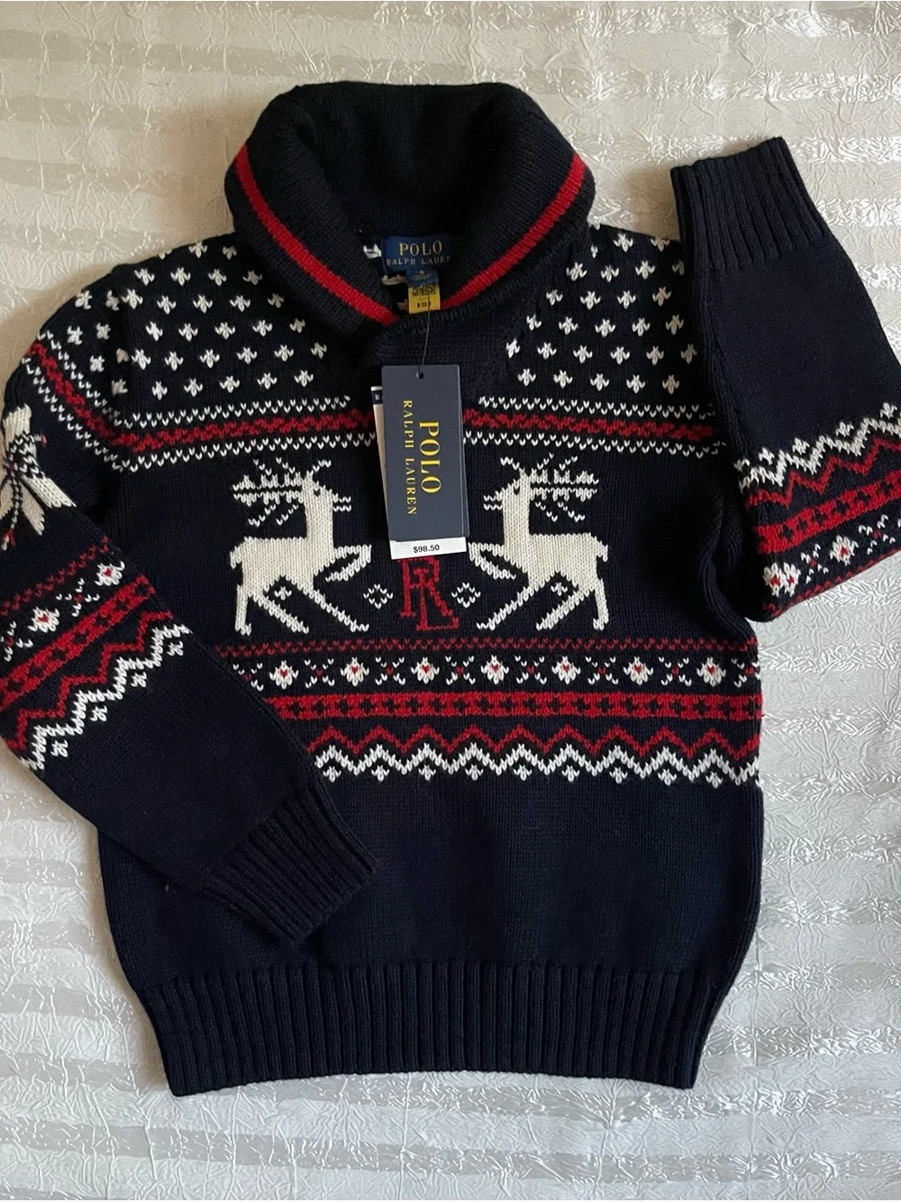 Polo Ralph Lauren Sweater Navy Reindeer Holiday Style Pullover  Boy/ Girl Sz 6